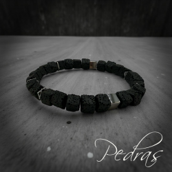 Bracelet Homme lave carrée, Hématite galvanisée et carré plat