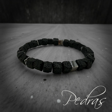 Bracelet Homme lave carrée, Hématite galvanisée et carré plat Bracelet Homme lave carrée, Hématite galvanisée et carré plat